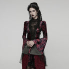 PUNK RAVE Women's Gothic Lace Splice Lace-up Flared Sleeved Shirt Red