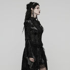PUNK RAVE Women's Gothic Lace Splice Lace-up Flared Sleeved Top Black