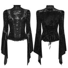 PUNK RAVE Women's Gothic Lace Splice Lace-up Flared Sleeved Top Black