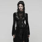 PUNK RAVE Women's Gothic Lace Splice Lace-up Flared Sleeved Top Black