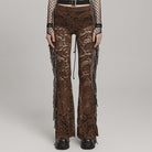 PUNK RAVE Women's Gothic Lace Tassels Flared Pants Coffee