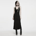 PUNK RAVE Women's Gothic Lace-up Buckle Strap Halter Maxi Dress