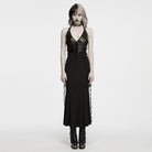 PUNK RAVE Women's Gothic Lace-up Buckle Strap Halter Maxi Dress