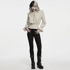 PUNK RAVE Women's Gothic Lace-up Distressed Collared Long Sleeve Shirt White