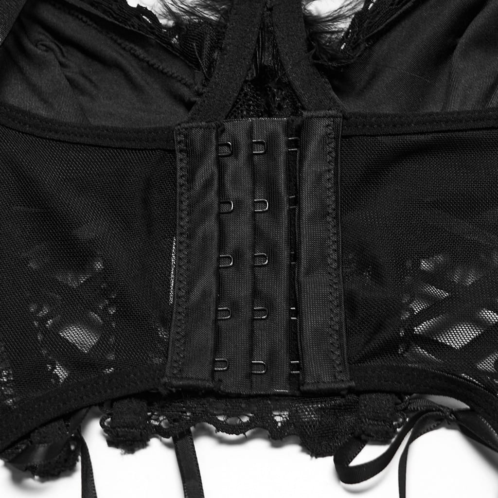 PUNK RAVE Women's Gothic Lace-up Feather Mesh Bustier
