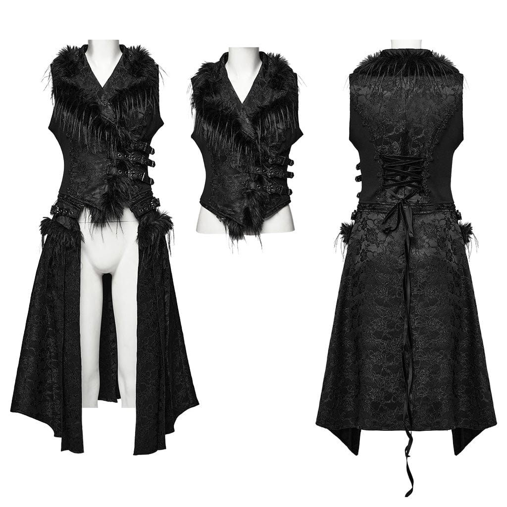 PUNK RAVE Women's Gothic Lace-up Jacquard Detachable Vest