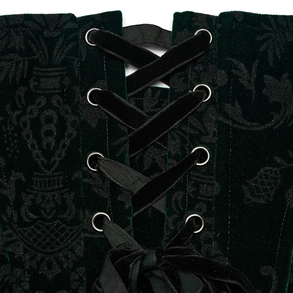 PUNK RAVE Women's Gothic Lace-up Lace Hem Underbust Corset