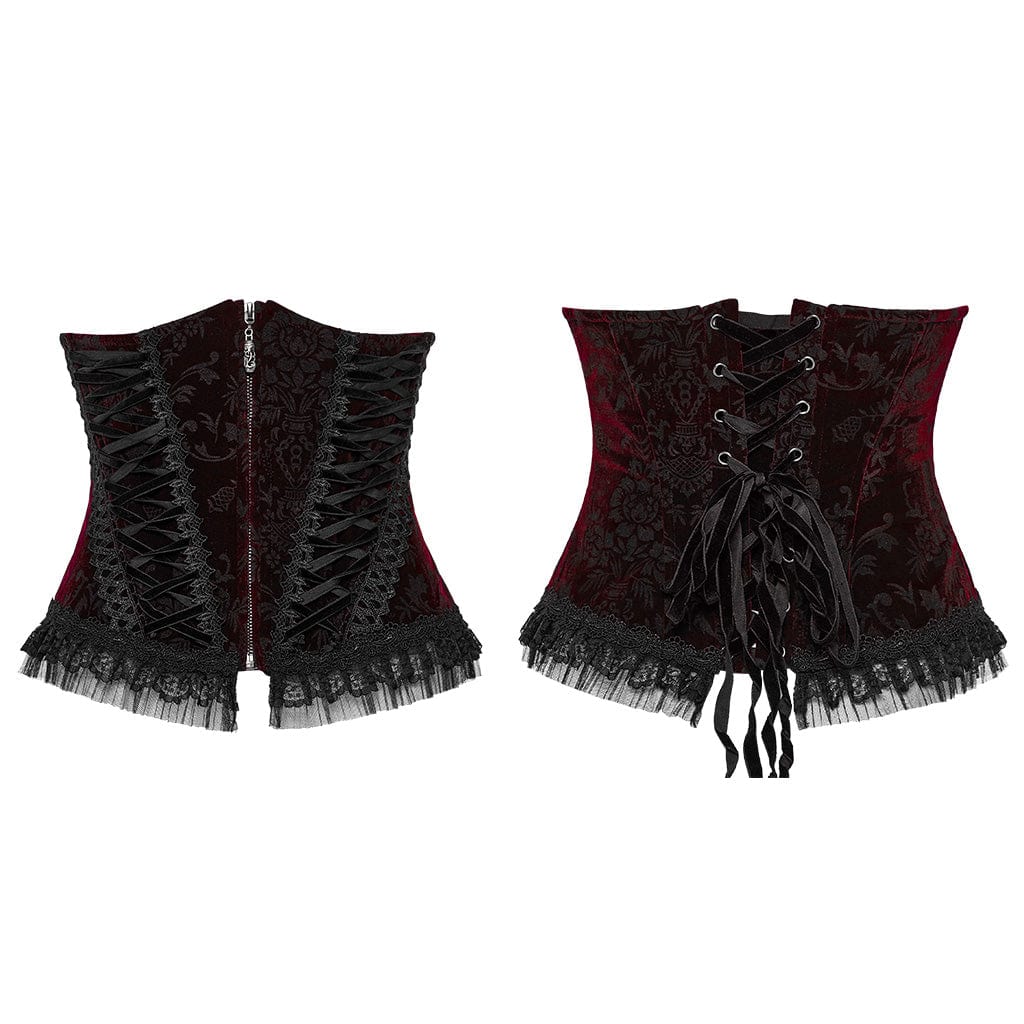 PUNK RAVE Women's Gothic Lace-up Lace Hem Underbust Corset