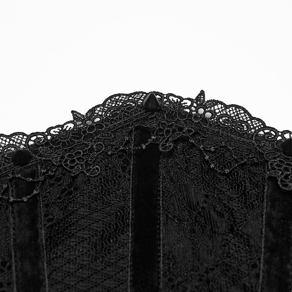 PUNK RAVE Women's Gothic Lace-up Lace Trim Underbust Corset Black