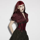 PUNK RAVE Women's Gothic Lace-up Lace Trim Underbust Corset Red