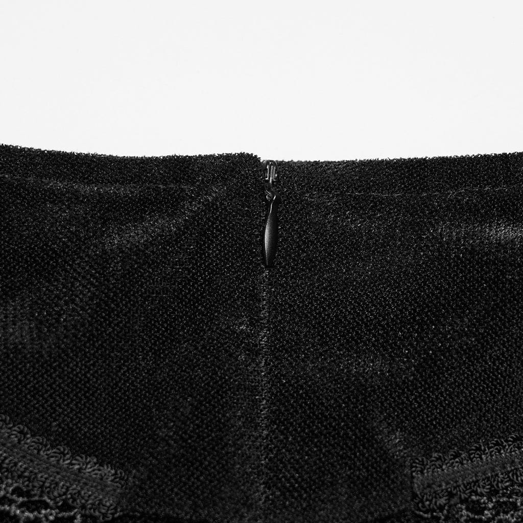 PUNK RAVE Women's Gothic Lace-up Long Skirt Black