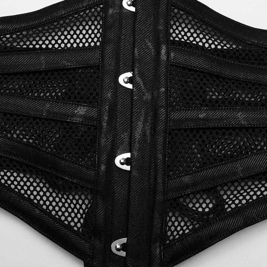 PUNK RAVE Women's Gothic Lace-up Mesh Splice Underbust Corset