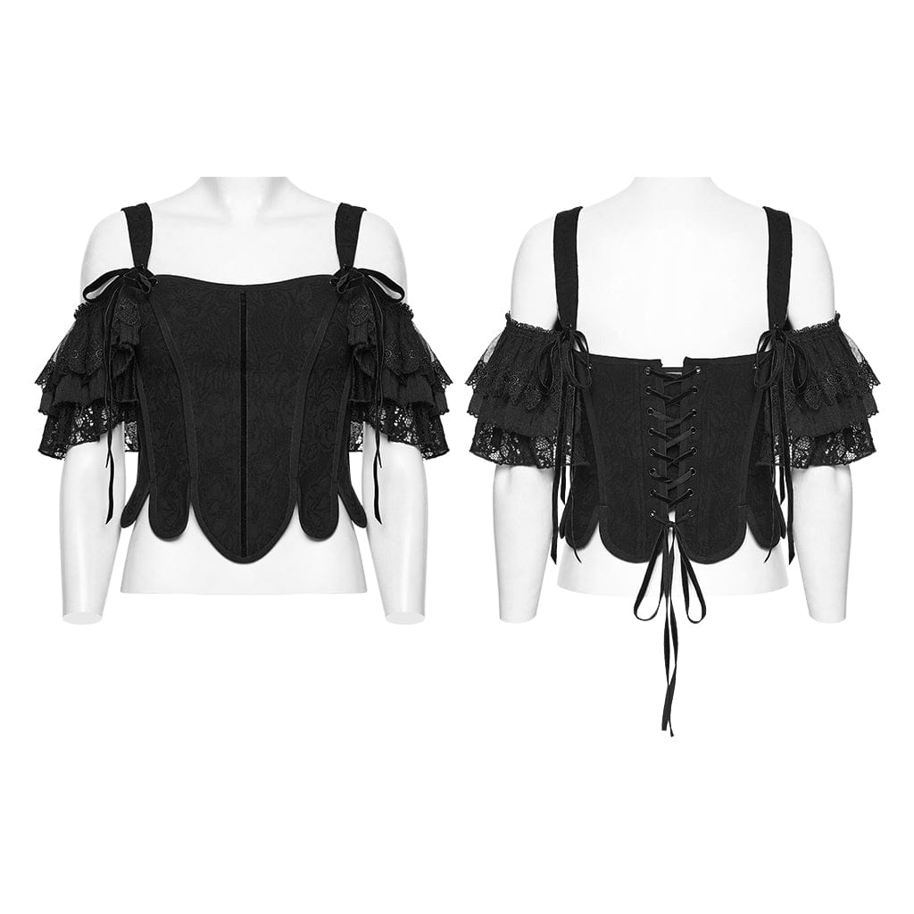 PUNK RAVE Women's Gothic Lace-up Overbust Corset with Detachable Sleeves