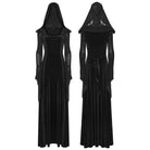 PUNK RAVE Women's Gothic Lace-up Pleated Flared Sleeved Hooded Dress Black