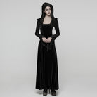 PUNK RAVE Women's Gothic Lace-up Pleated Flared Sleeved Hooded Dress Black