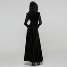 PUNK RAVE Women's Gothic Lace-up Pleated Flared Sleeved Hooded Dress Black