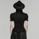 PUNK RAVE Women's Gothic Lace-up Puff Short Sleeved Shirt Black