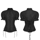 PUNK RAVE Women's Gothic Lace-up Puff Short Sleeved Shirt Black