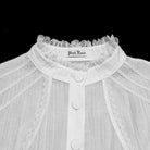 PUNK RAVE Women's Gothic Lace-up Puff Short Sleeved Shirt White