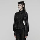 PUNK RAVE Women's Gothic Lace-up Puff Sleeved Ruffle Shirt