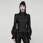 PUNK RAVE Women's Gothic Lace-up Puff Sleeved Ruffle Shirt