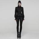 PUNK RAVE Women's Gothic Lace-up Puff Sleeved Ruffle Shirt