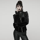 PUNK RAVE Women's Gothic Lace-up Puff Sleeved Top Black