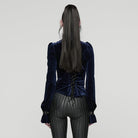PUNK RAVE Women's Gothic Lace-up Puff Sleeved Top Blue