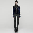 PUNK RAVE Women's Gothic Lace-up Puff Sleeved Top Blue