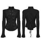 PUNK RAVE Women's Gothic Lace-up Ruffle Jacquard Long Sleeve Shirt