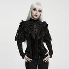 PUNK RAVE Women's Gothic Lace-up Ruffle Trim Long Sleeve Shirt