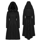 PUNK RAVE Women's Gothic Lace-up Single-breasted Hooded Coat Black