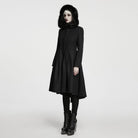 PUNK RAVE Women's Gothic Lace-up Single-breasted Hooded Coat Black