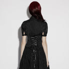 PUNK RAVE Women's Gothic Lace-up Striped Plunging Short Sleeved Shirt Black