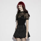 PUNK RAVE Women's Gothic Lace-up Striped Pumpkin Shorts Black