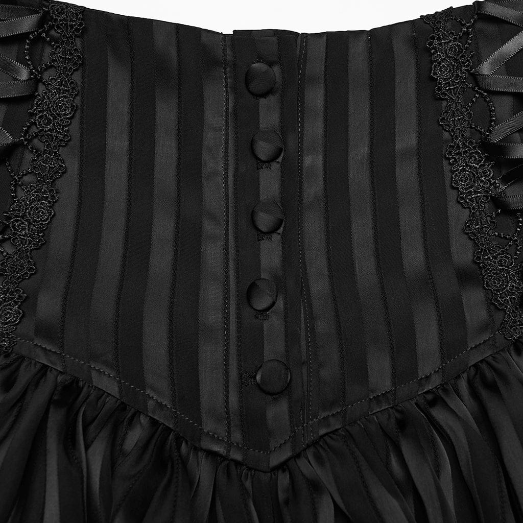 PUNK RAVE Women's Gothic Lace-up Striped Pumpkin Shorts Black