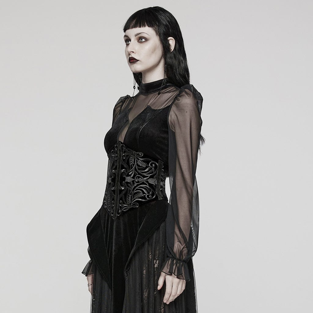 PUNK RAVE Women's Gothic Lace-Up Zip Totem Underbust Corset Black