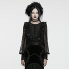 PUNK RAVE Women's Gothic Lantern Sleeved Ruffled Lace Shirt