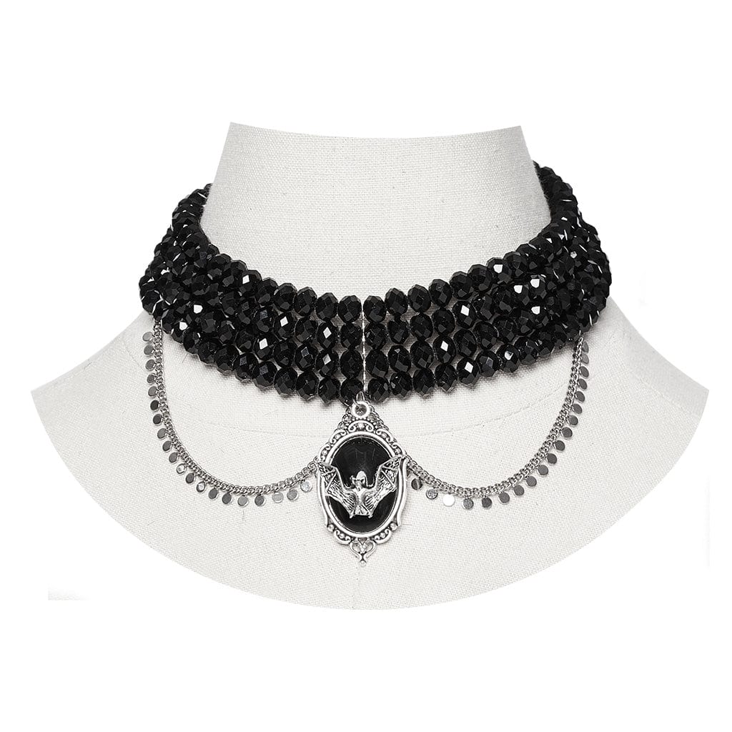 PUNK RAVE Women's Gothic Layered Beaded Bat Choker