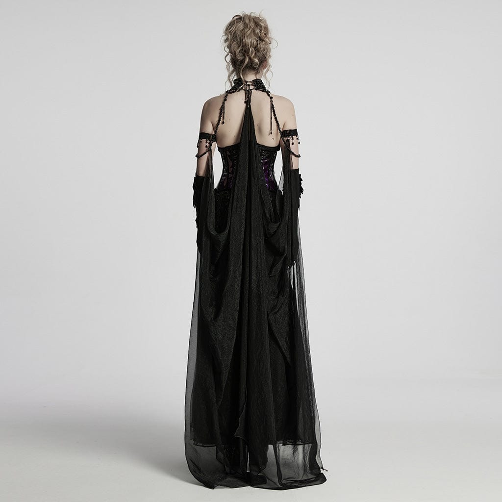 PUNK RAVE Women's Gothic Layered Beaded Detachable Cloak Black
