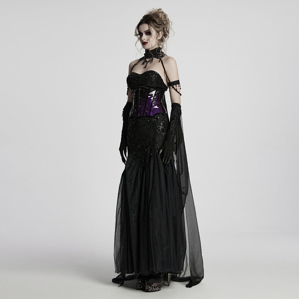 PUNK RAVE Women's Gothic Layered Beaded Detachable Cloak Black