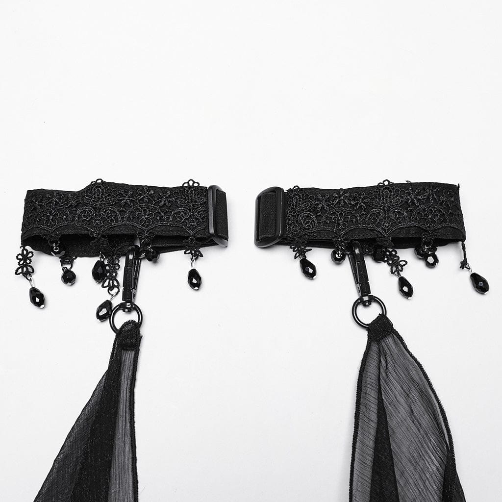 PUNK RAVE Women's Gothic Layered Beaded Detachable Cloak Black