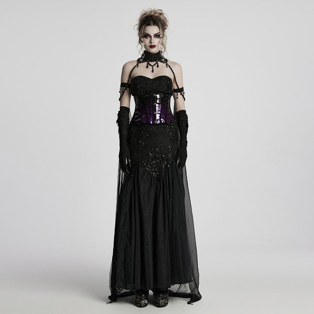 PUNK RAVE Women's Gothic Layered Beaded Detachable Cloak Black