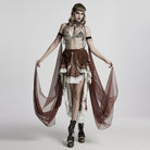 PUNK RAVE Women's Gothic Layered Beaded Detachable Cloak Coffee