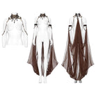 PUNK RAVE Women's Gothic Layered Beaded Detachable Cloak Coffee