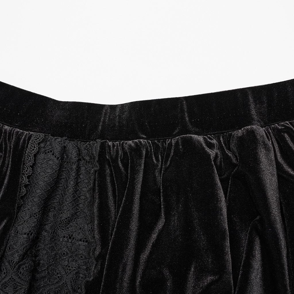 PUNK RAVE Women's Gothic Layered Lace Splice Velvet Skirt