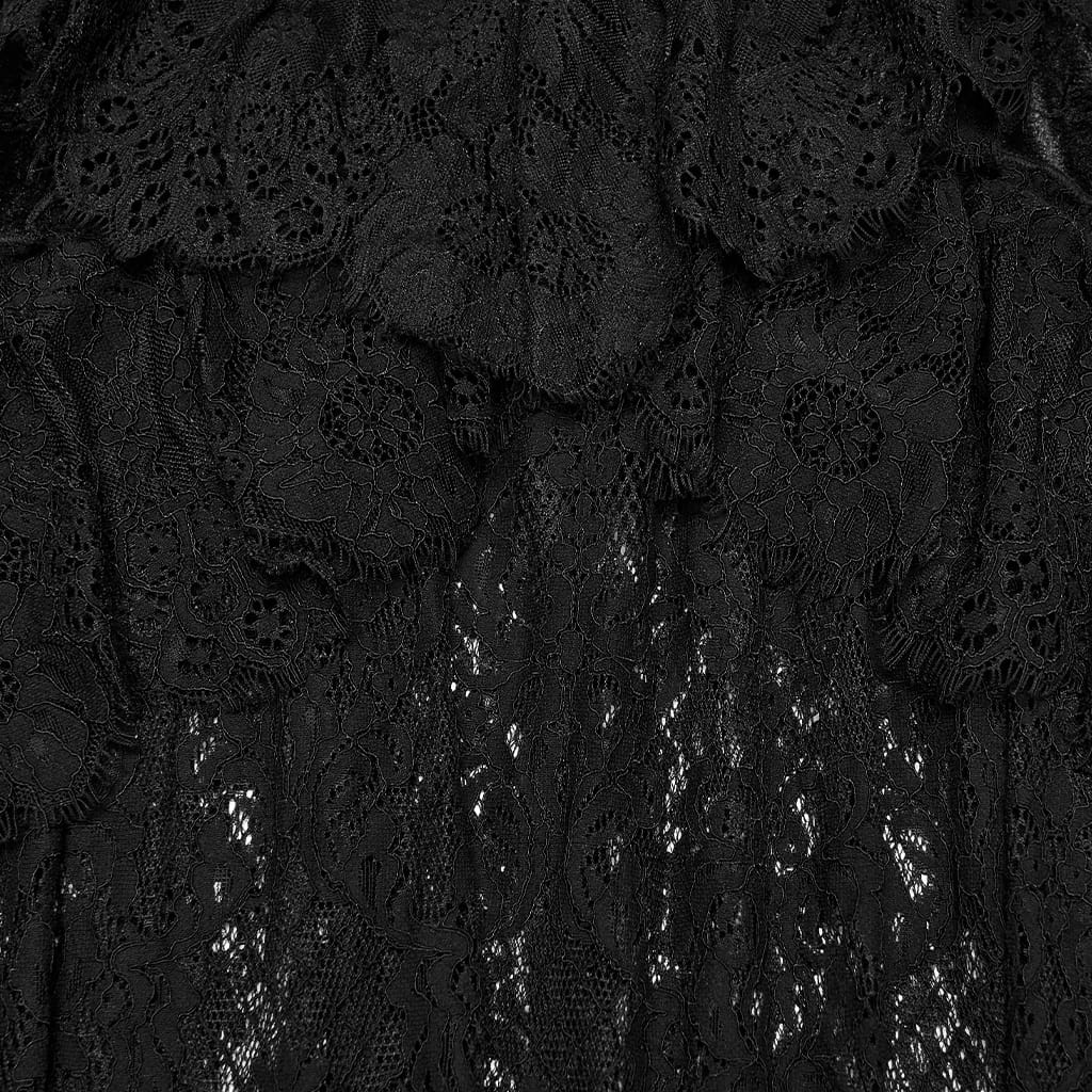 PUNK RAVE Women's Gothic Layered Ruffle Velvet Lace Maxi Skirt