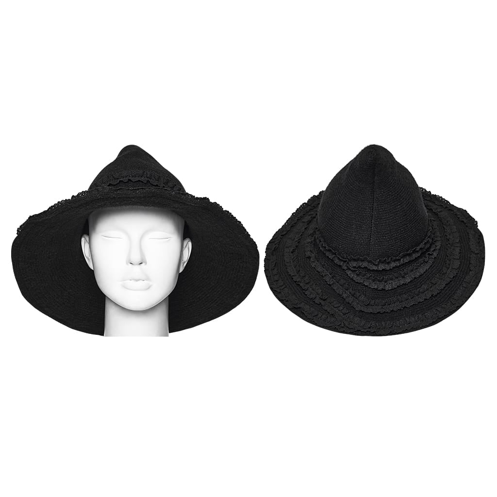 PUNK RAVE Women's Gothic Layered Ruffle Witch Knitted Hat