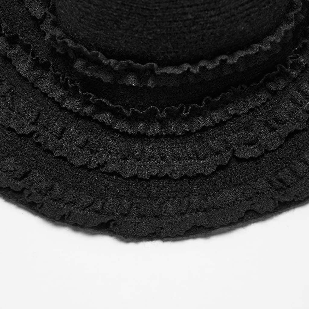 PUNK RAVE Women's Gothic Layered Ruffle Witch Knitted Hat