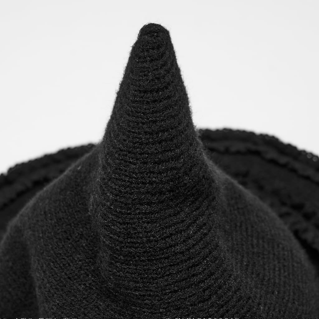PUNK RAVE Women's Gothic Layered Ruffle Witch Knitted Hat